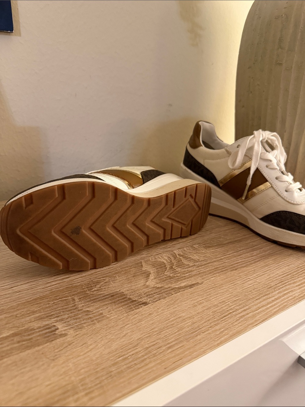 Michael kors Wedge Trainer Sneakers in White, Brown & Gold - Picture 5 of 7